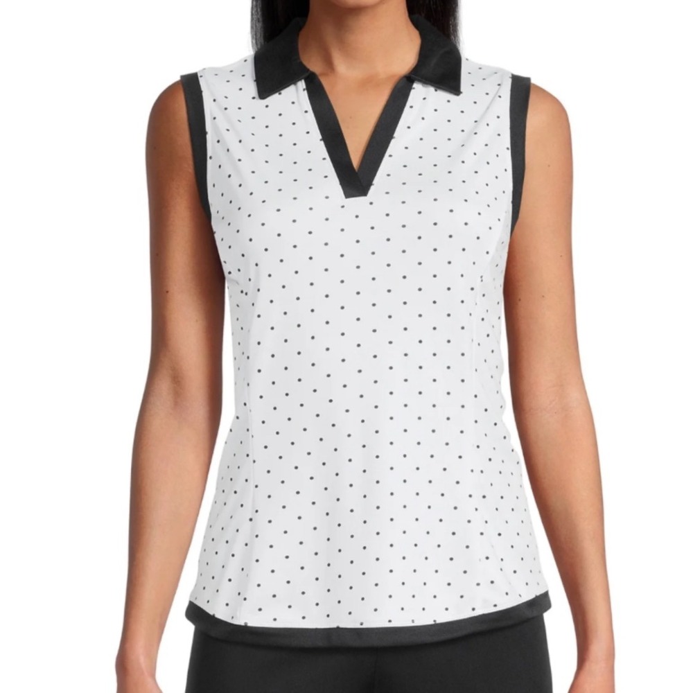 Ben Hogan Ladies Sleeveless Golf Shirt Bright White‎ Black Dot Sun Protection XL